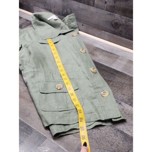 JM Collection Women's 12P 100% Linen Safari Button up Military Jacket Olive - Picture 9 of 9